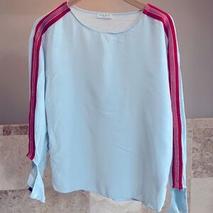 Sandro from Paris light blue shirt with red stripe